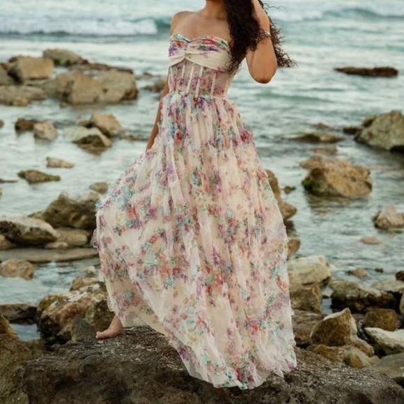 Dresses & Skirts - Luxe Floral Print Ruched Corset Party Wedding Formal Dress